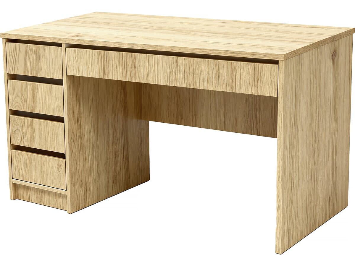 Bureau en bois 5 tiroirs "Malika" - 120 x 75 x 55 cm - Marron