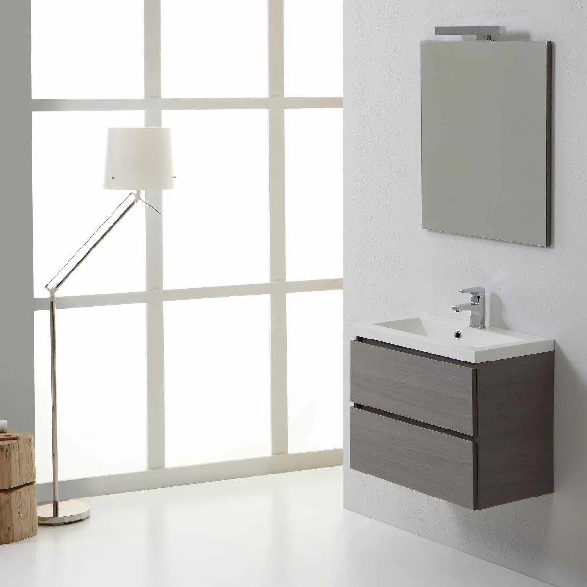 Kiamami valentina Meuble salle de bains suspendu avec miroir - Gris