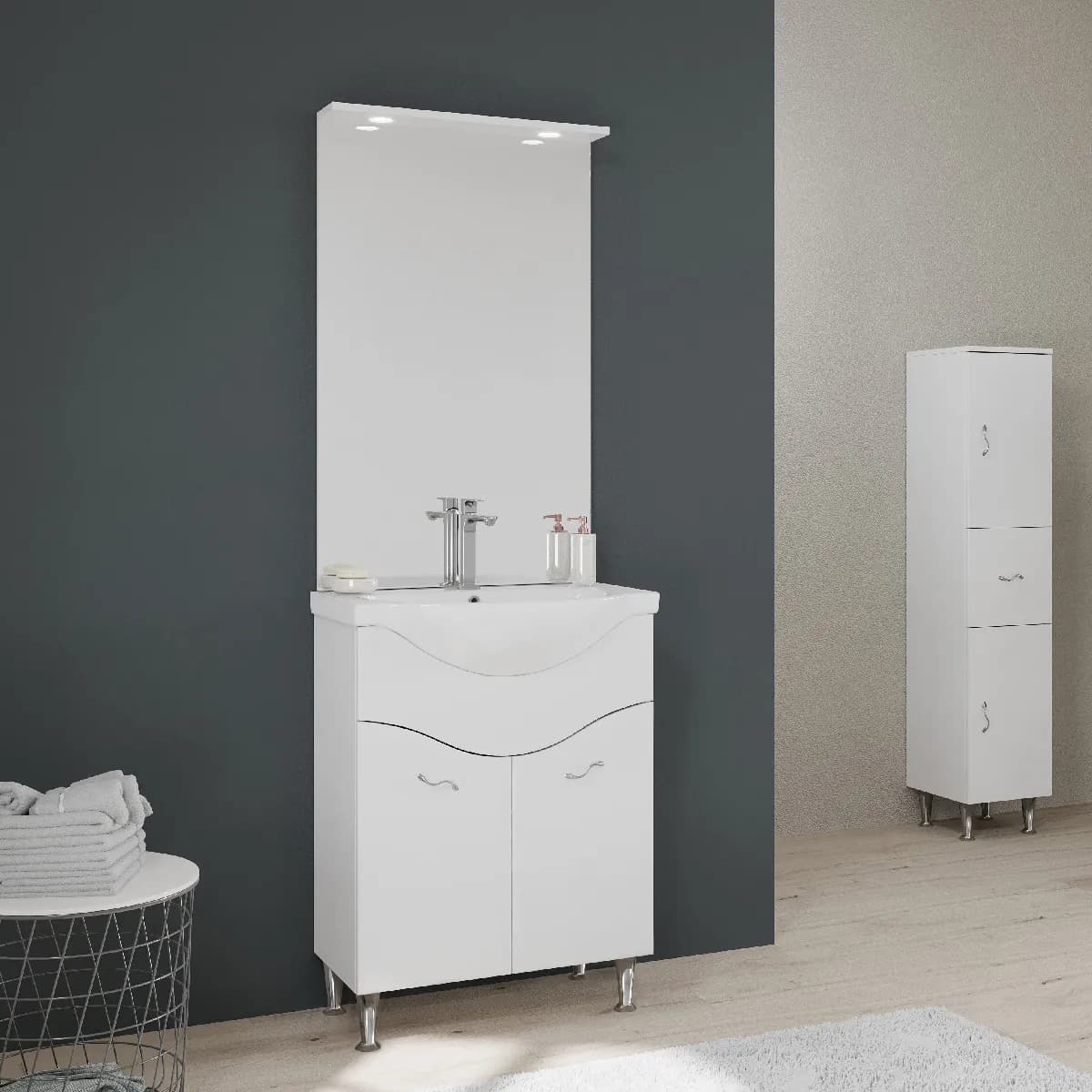 Kiamami valentina Meuble de salle de bain avec miroir - Blanc brillant
