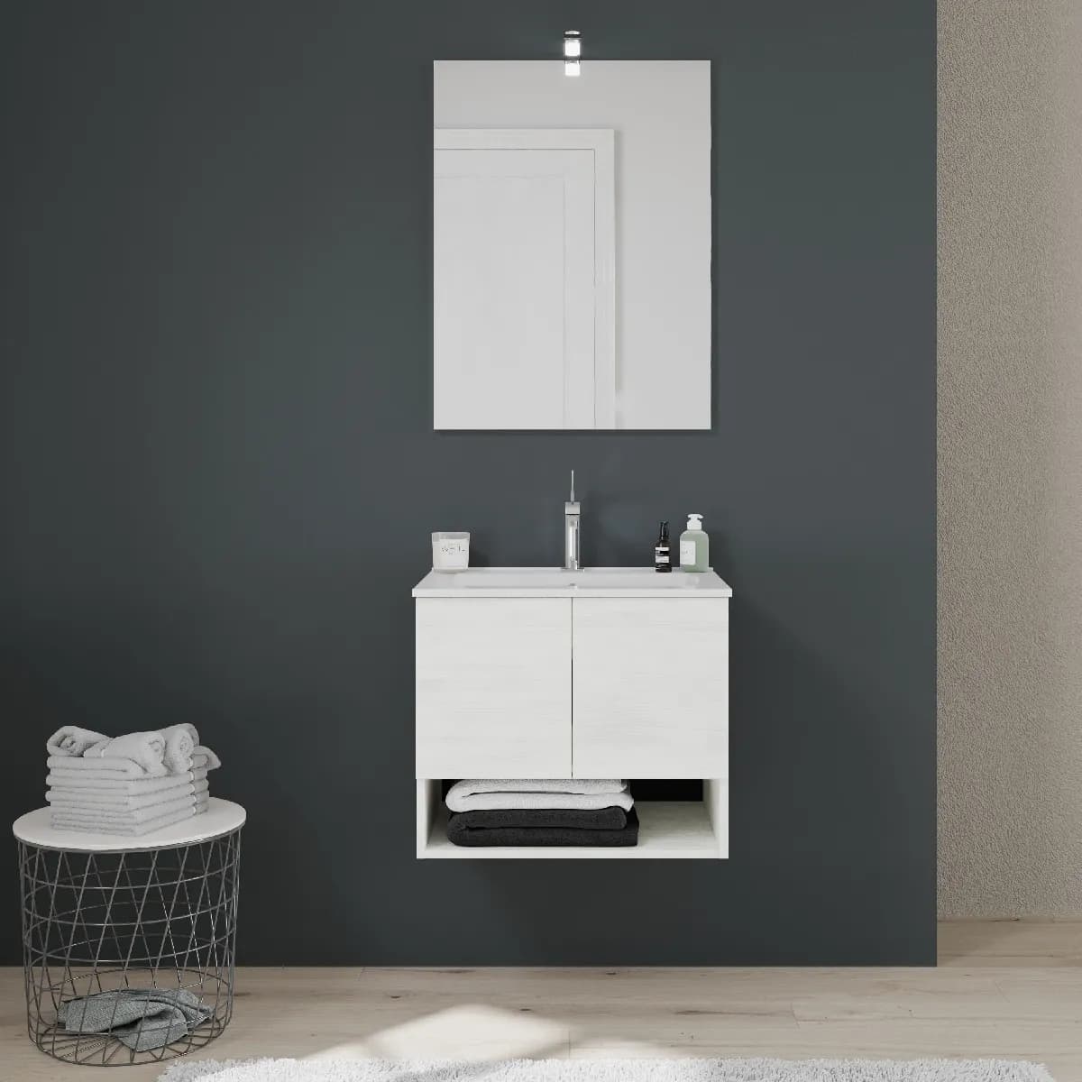 Kiamami valentina Ensemble meuble salle de bain avec miroir - Blanc