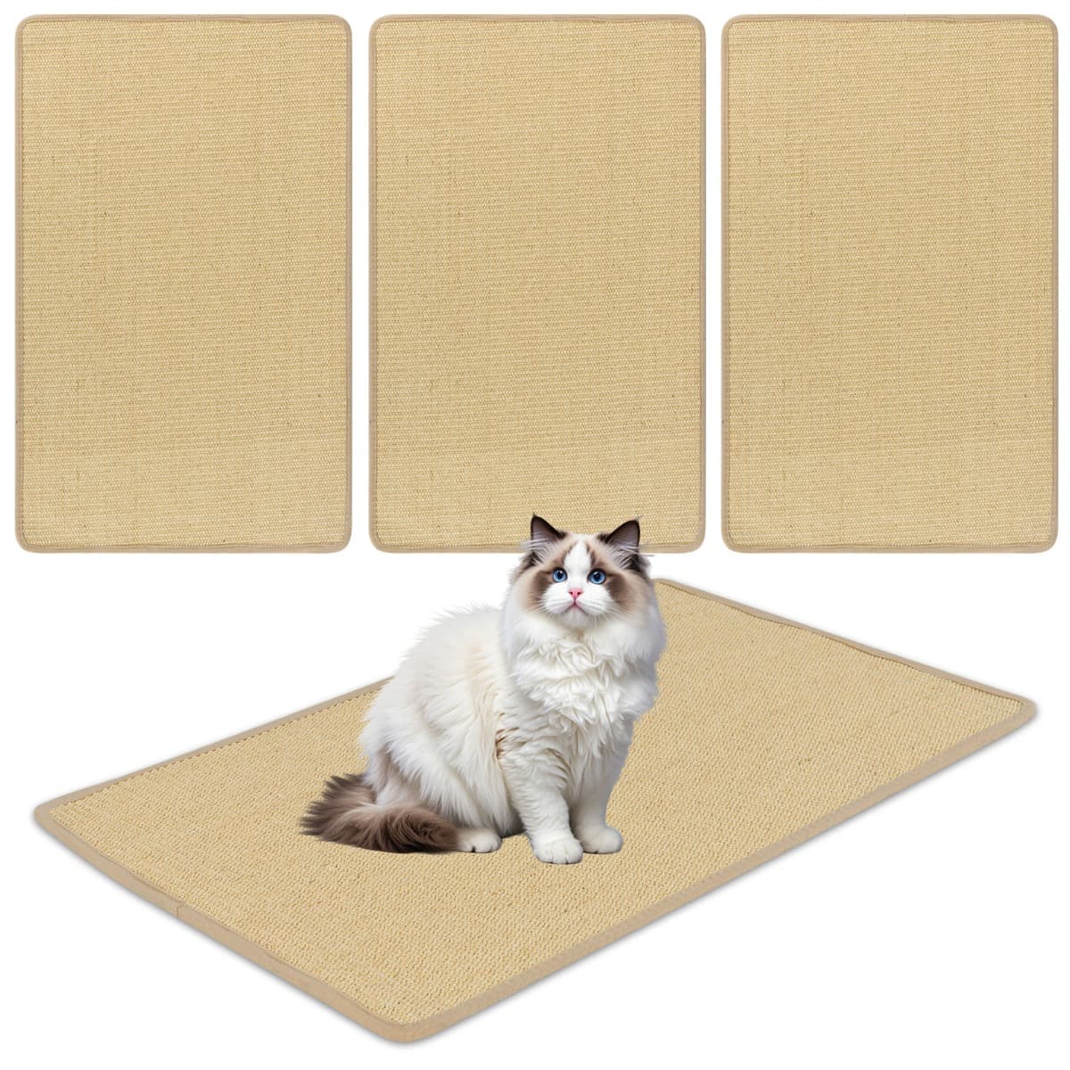 Costway2 Tapis à Griffer Muraux pour Chat 80 X 50 Cm Tapis en Sisal Autocollant Tapis en Sisal Naturel