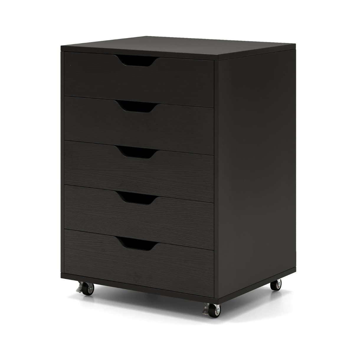 CostwayArmoire de Rangement à 5 Tiroirs à Roulettes Verrouillables Classeur Roulant sous le Bureau Support d'Imprimante en Bois Noir