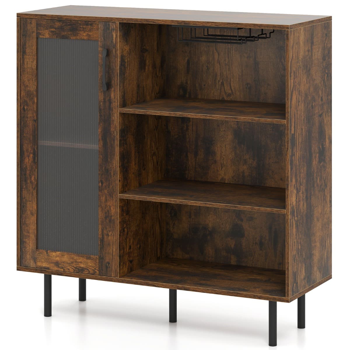 CostwayArmoire de Bar à Café Buffet de Cuisine avec Porte Étagère Ajustable et Porte-Verres à Vin Meuble de Rangement Brun Rustique