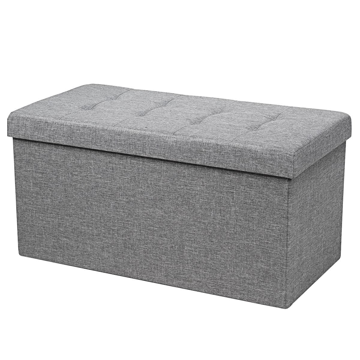 CostwayPouf de Rangement Pliable Coffre à Jouets avec Bac de Rangement Amovible Banc à Chaussures avec Repose-Pieds Gris Clair