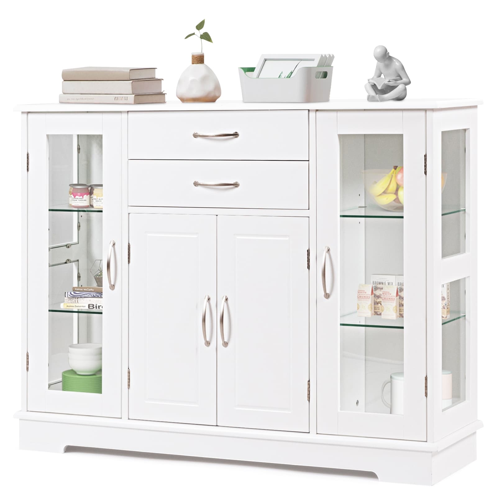 CostwayBuffet de Cuisine Meuble de Rangement 107 x 30 x 82 CM Armoire pour Cuisine et Salon Blanc