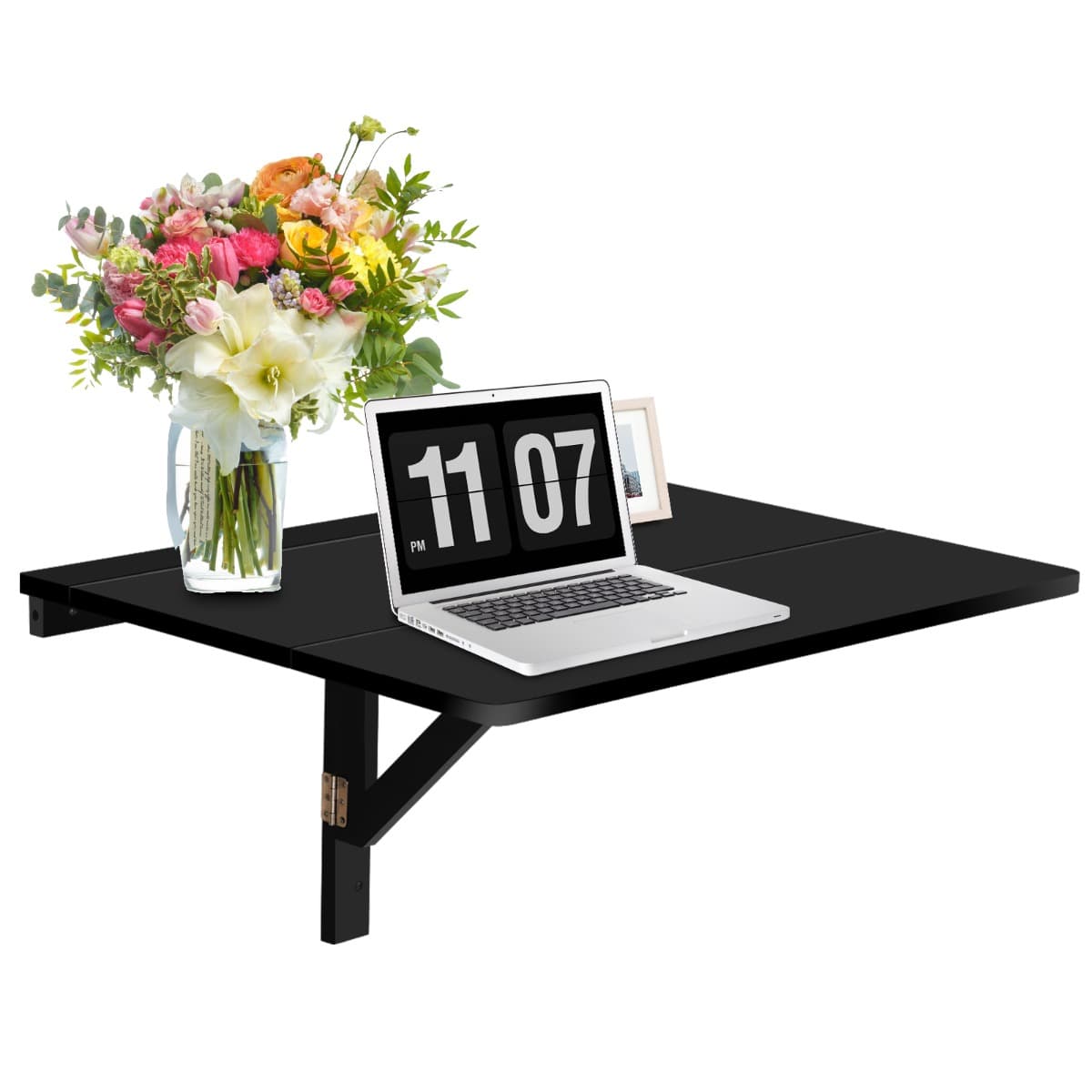 CostwayTable Rabattable Murale Plateaux Pliable 80×60cm (L x l)-Meuble Foyers pour Etudiants Appartements Cuisine Noir