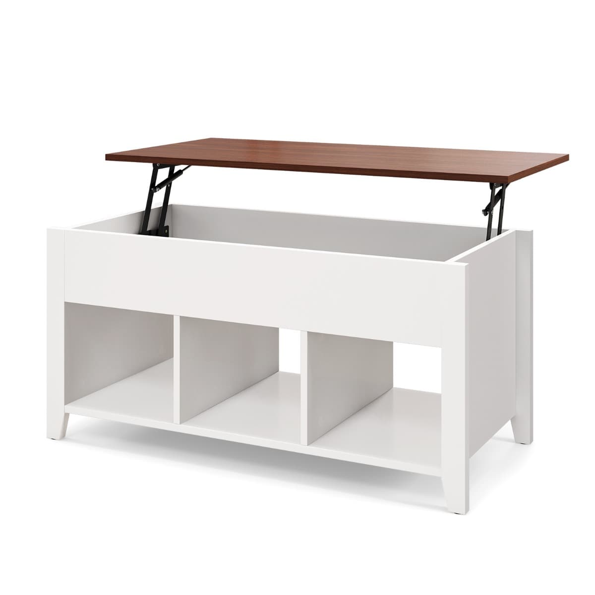 CostwayTable Basse avec Plateau Relevable 3 Compartiments Ouverts pour Rangement Polyvalents pour Salon Bureau Blanc