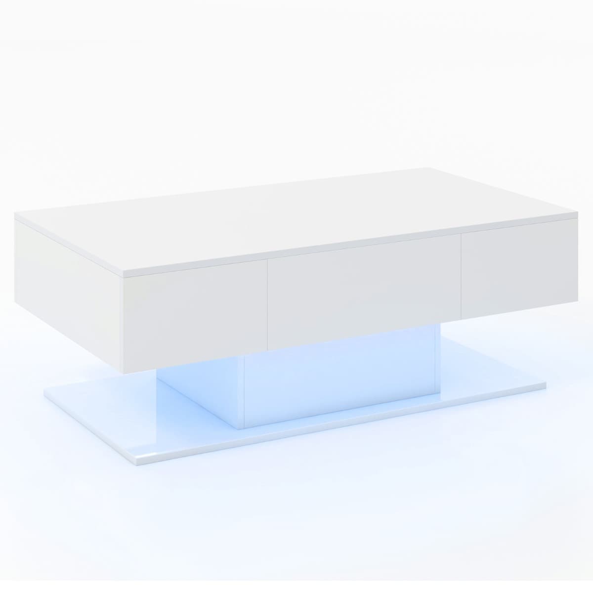 CostwayTable d'Appoint à 2 Niveaux avec 20 Lumières LED Colorées et 2 Tiroirs de Rangement Table Centrale Rectangulaire Blanc