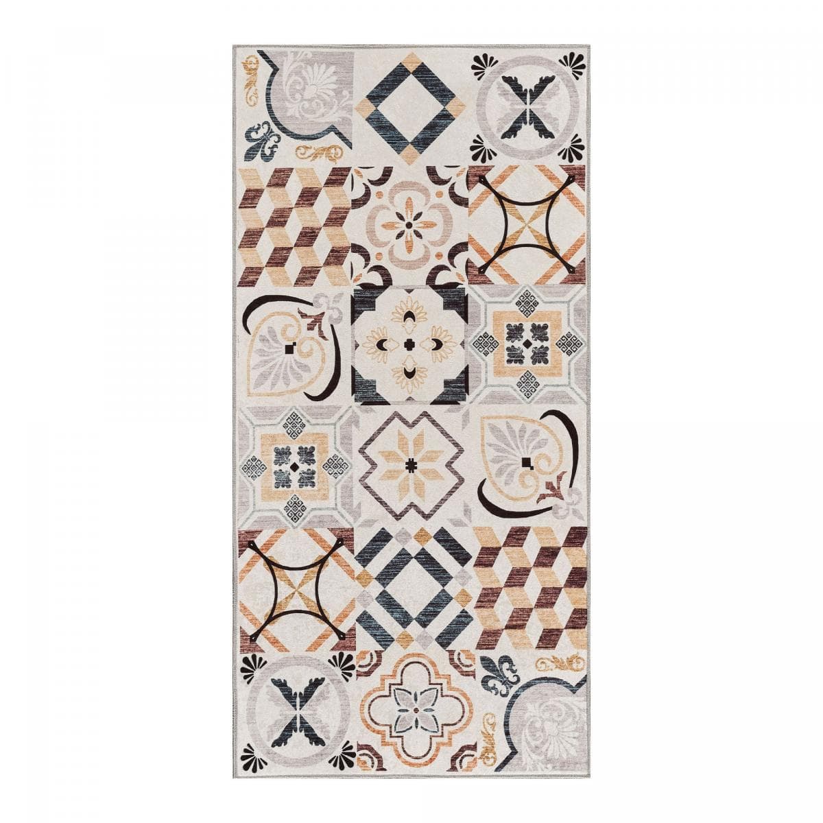 Tapis cuisine ou salle de bain motif géométrique, texture kilim, LYN11 C, design original
