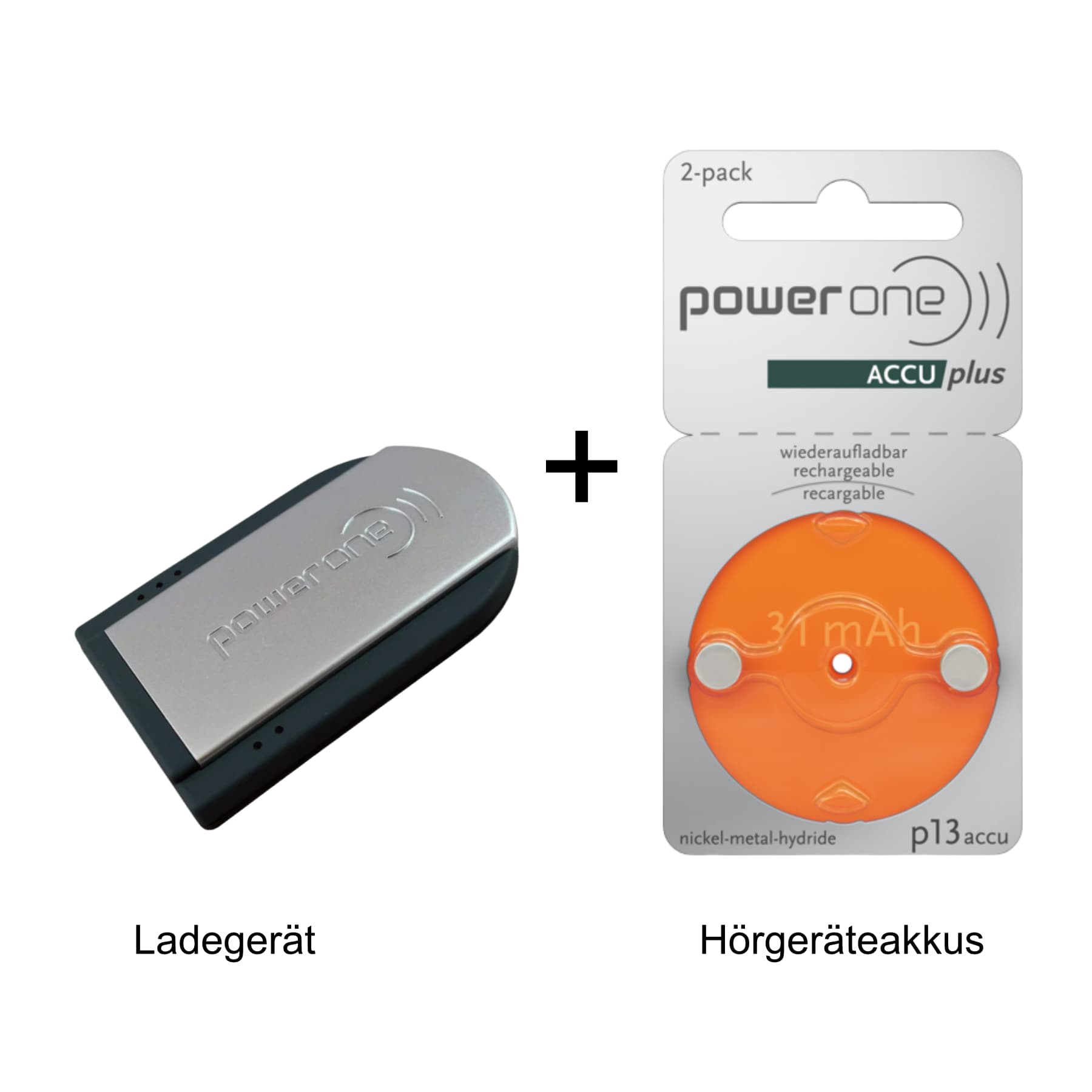 Ensemble pour appareils auditifs PowerOne – Chargeur de poche + P13 PR48 ACCUplus (lot de 2)