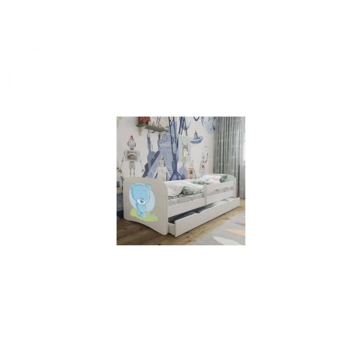 Lit bébé évolutif avec rangement - Bleu
