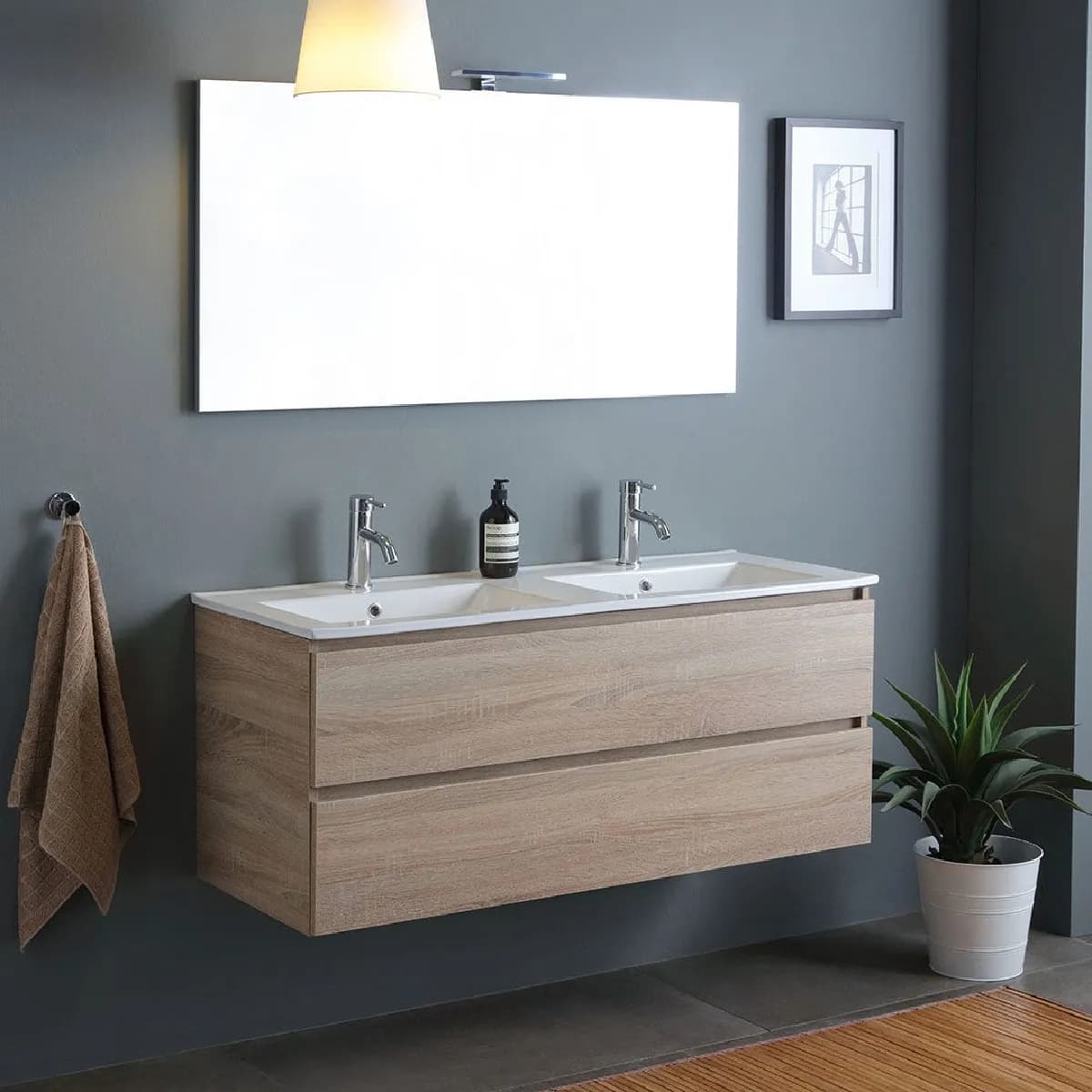 Kiamami valentina Meuble double vasque mural - Chêne