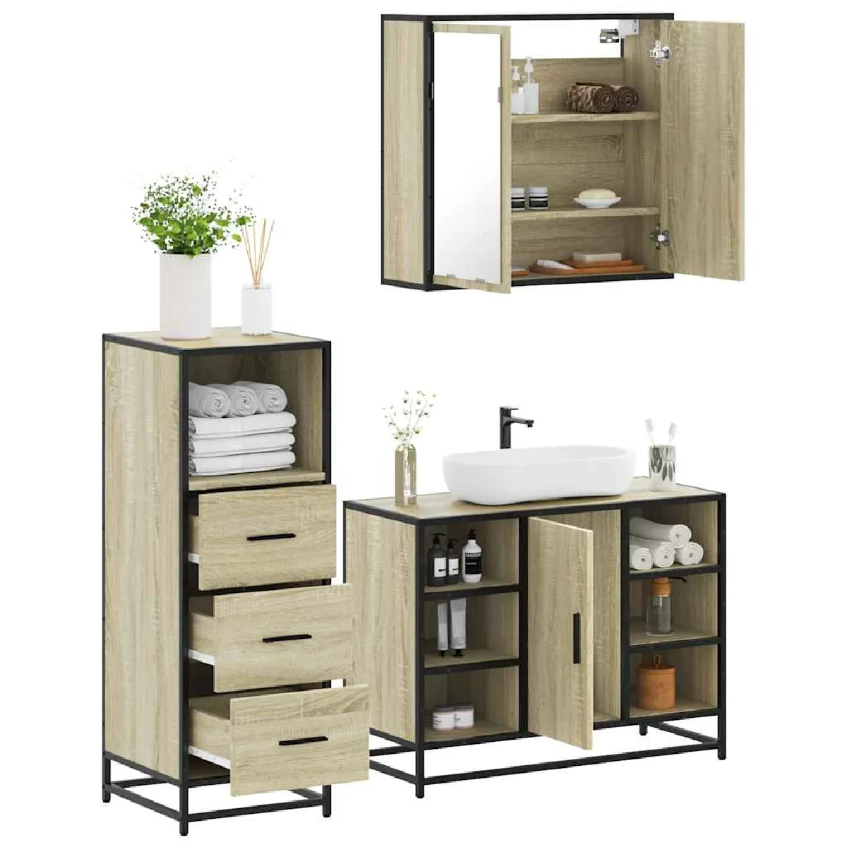 VidaXL Ensemble meuble salle de bain 3 pcs - Chêne Sonoma