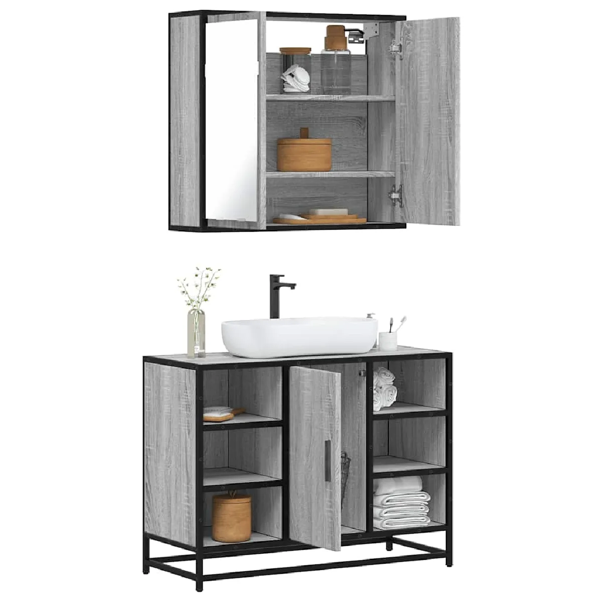 vidaXL Ensemble salle de bain 2 pièces sonoma gris