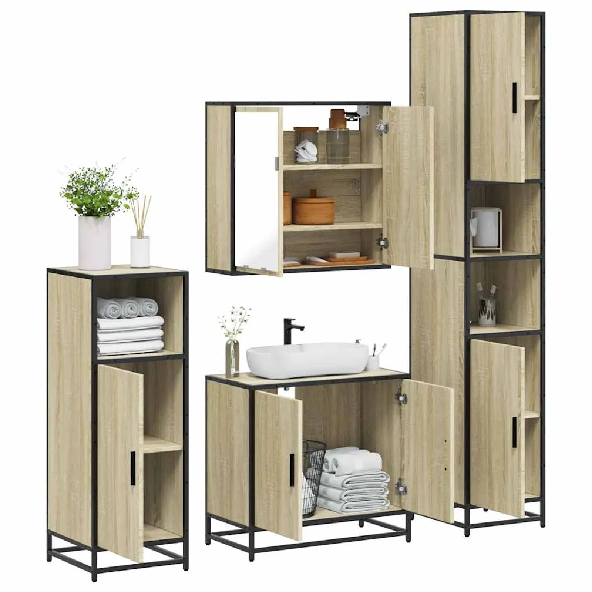 vidaXL Ensemble de meubles de salle de bain - Chêne sonoma