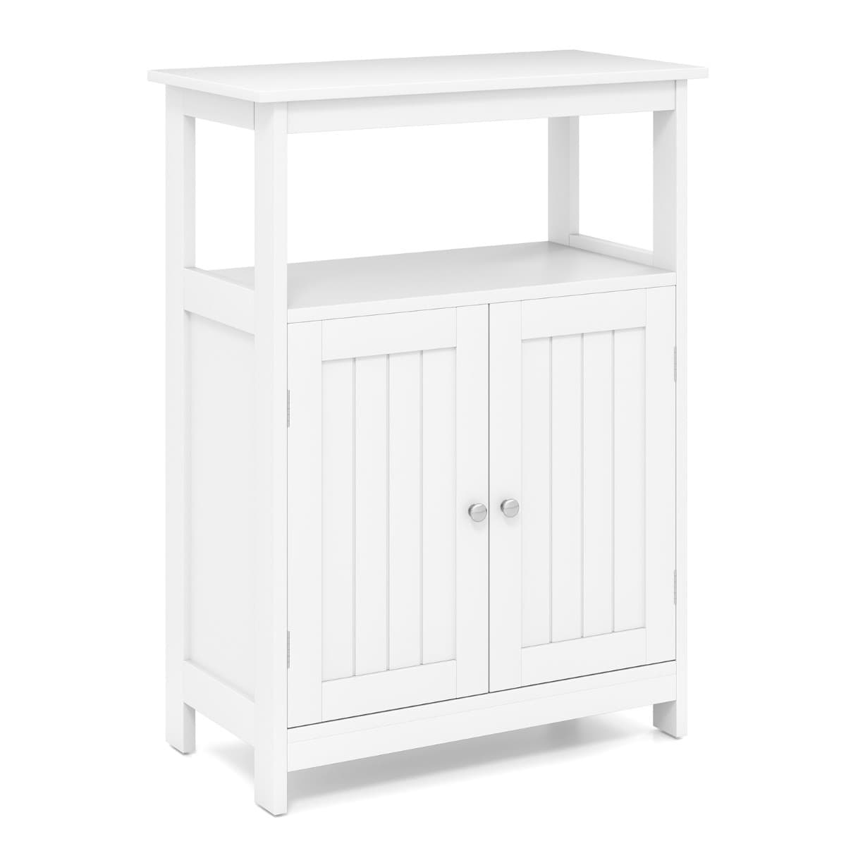 CostwayArmoire de Sol pour Salle de Bain Organisateur de Rangement Autonome avec 2 Portes Compartiment et Étagère Ajustable Blanc