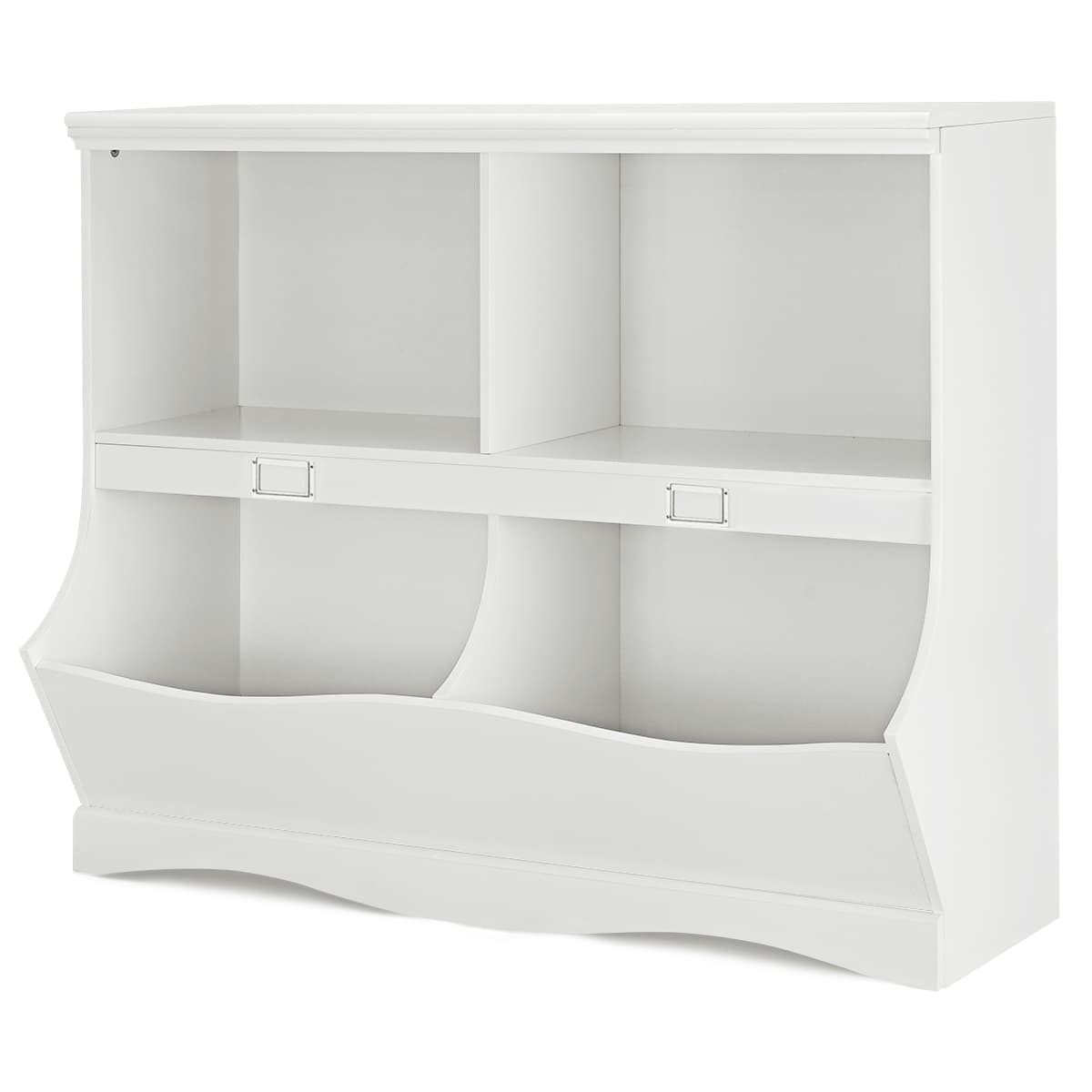 CostwayBibliothèque Enfants avec 4 Compartiments Meuble avec Base en Forme Vague Coins Arrondis Idéal pour Salon Chambre Bureau 105,5 x 39,5 x 84 cm