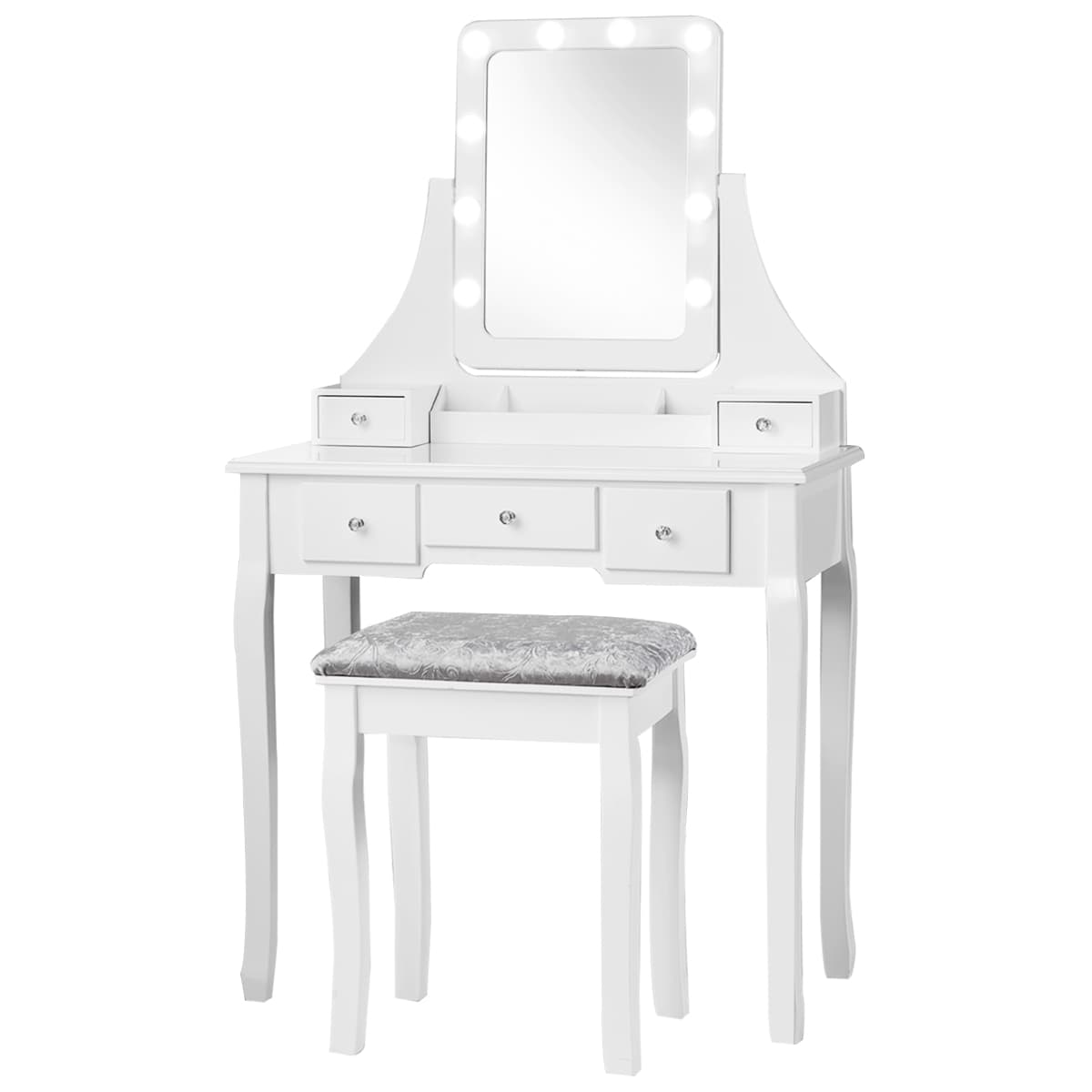 Coiffeuse Table de Maquillage avec 10 Ampoules LED avec 5 Tiroirs et Boîtes de Rangement Amovibles B