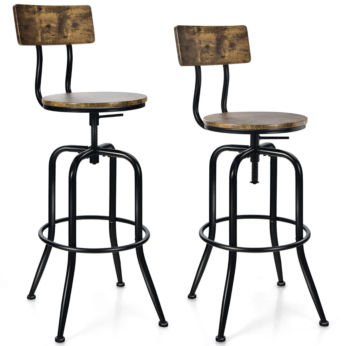 2 Tabourets de bar Style Industriel Hauteur Réglable de 69 à 76 CM avec Dossier et Repose-Pieds Cadr