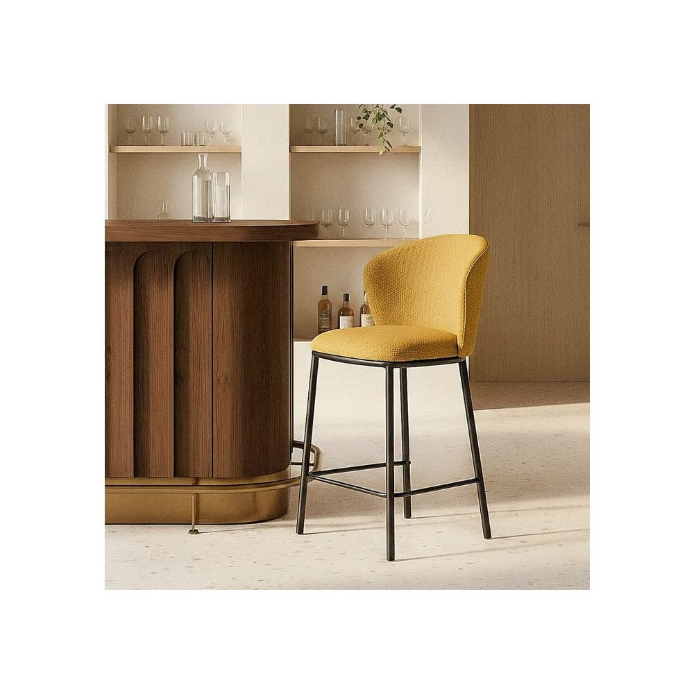 Tabouret de Bar Haut Moutarde Tissu-Métal
